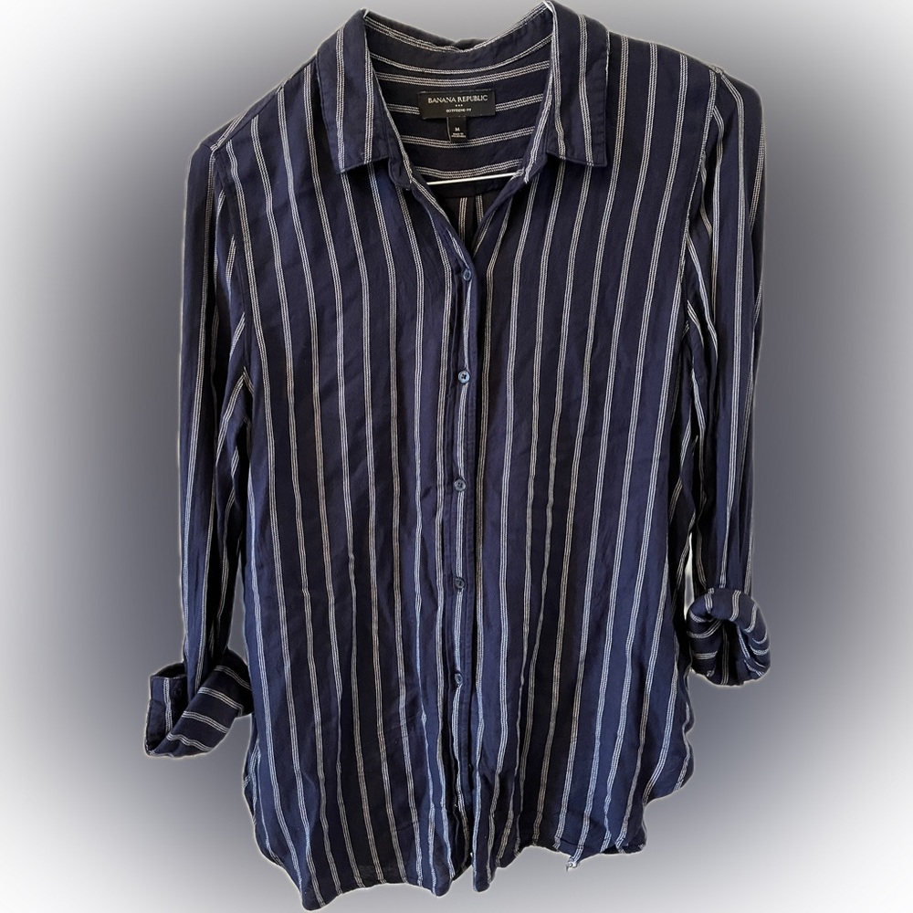 Banana Republic Women’s Navy Striped Shirt, Size Medium
